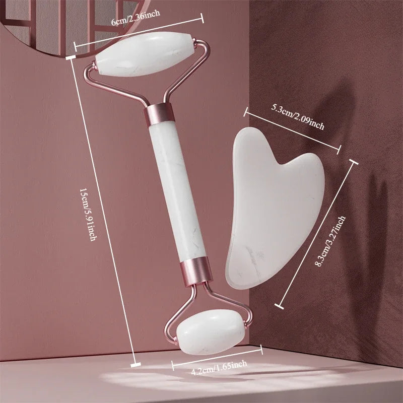 2 in 1 Face Massage Set – Roller & Resin Gua Sha | Anti-Aging, Firming and Skin Radiance Treatment