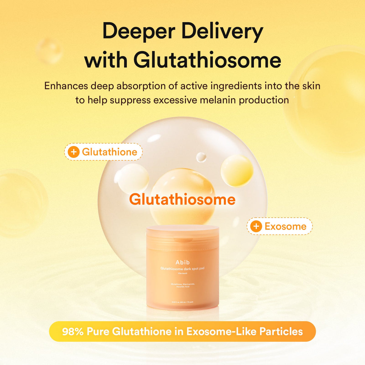 Abib Glutathiosome Dark Spot Pad Vita Touch – Pads visage éclat 250 ml (70 pads)