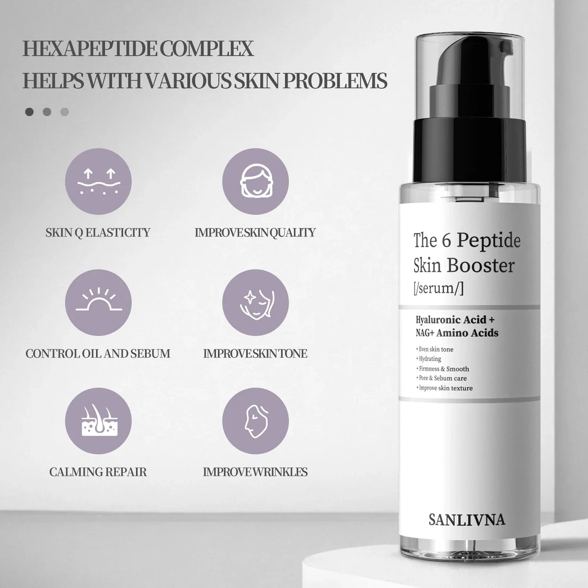 Sérum potenciador de la piel con 6 péptidos | Sérum antiarrugas, iluminador e hidratante
