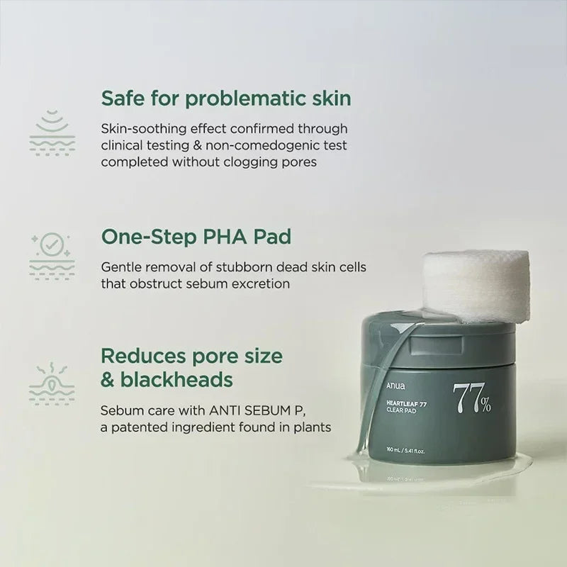 Heartleaf 77% Clear Pad– Disques de Toner Hydratants et Exfoliants
