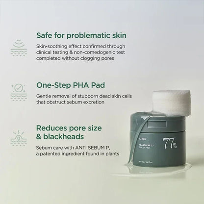 Heartleaf 77% Clear Pad– Disques de Toner Hydratants et Exfoliants
