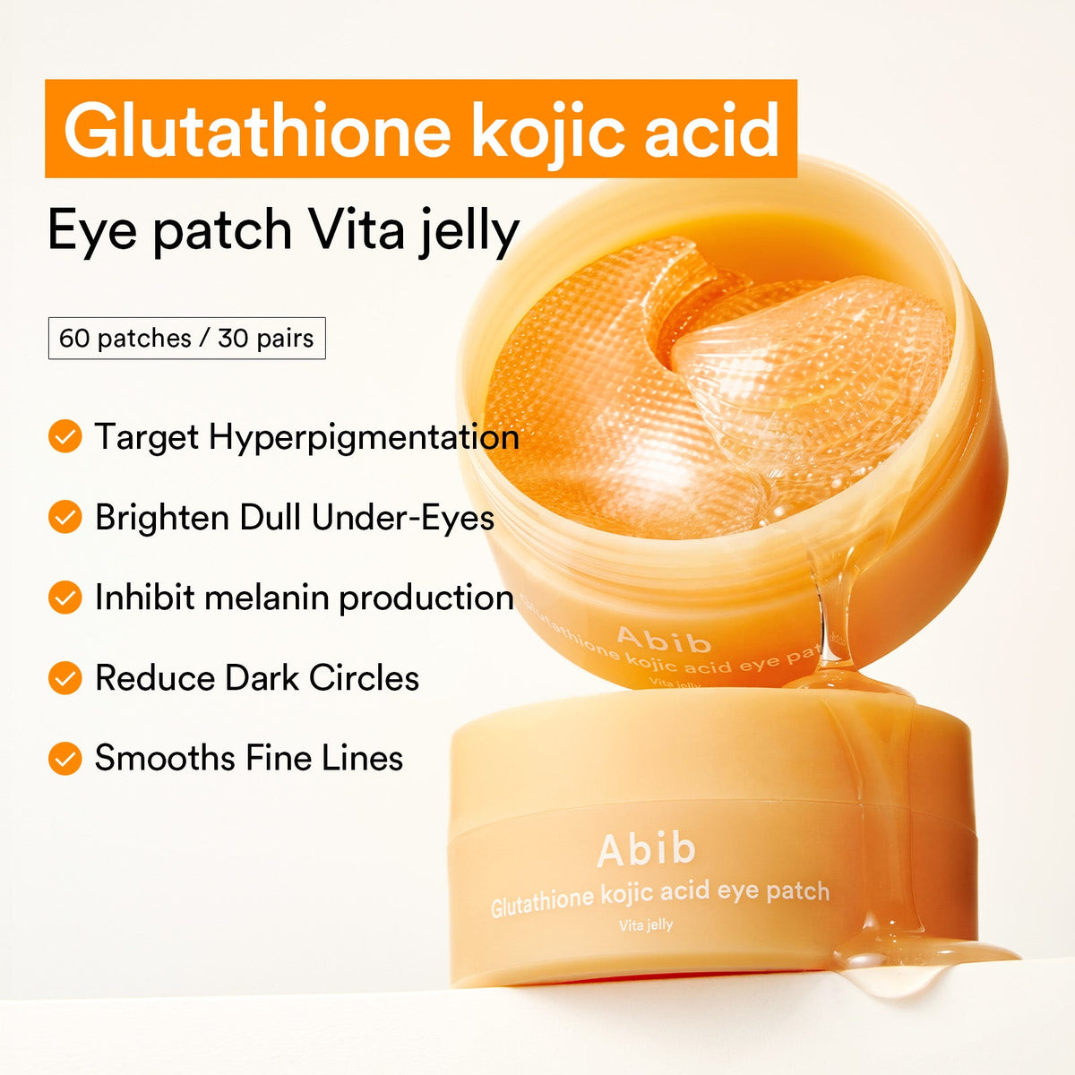 Abib Glutathione Kojic Acid Eye Patch Vita Jelly – Patches yeux éclat au glutathion 90 g (60 patches)