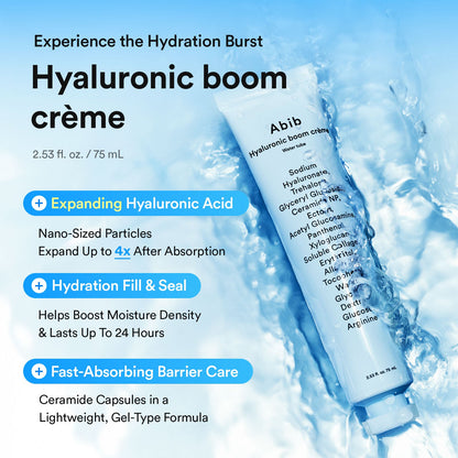 Abib Hyaluronic Boom Crème Water Tube – Gel-crème hydratant à l’acide hyaluronique 75 ml