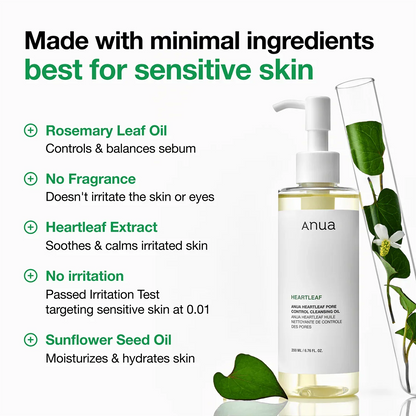 Aceite limpiador para el control de poros Heartleaf 