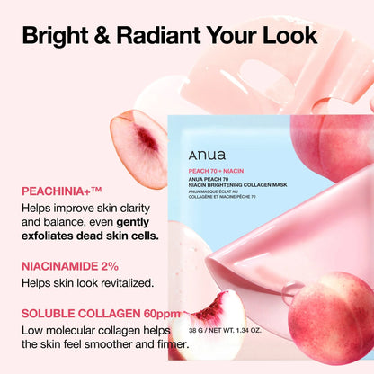 Anua Peach 70 Niacin Brightening Collagen Mask – Brightening Masks x4