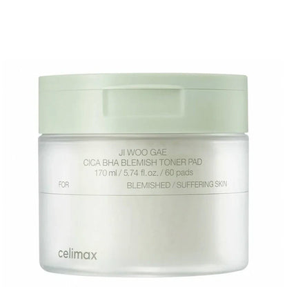 Celimax Jiwoogae Cica BHA Blemish Toner Pad – Pads exfoliants Cica BHA PHA LHA 170 ml / 60 pads