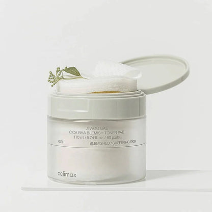 Celimax Jiwoogae Cica BHA Blemish Toner Pad – Pads exfoliants Cica BHA PHA LHA 170 ml / 60 pads